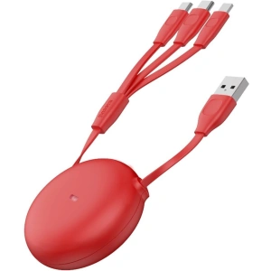 Zwijany kabel USB 3w1 Baseus Let\'s go Little Reunion, Lightning / USB-C / micro USB, 3A, 0,85m (czerwony)